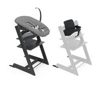 Chaise haute Stokke Tripp Trapp (Black) avec Newborn Set (Anthracite) & Baby Set 2 (Black) - Design ajustable, ergonomique et sécuritaire