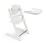 Chaise haute Stokke Tripp Trapp (Blanc) avec le plateau Stokke (Blanc) - Comprend la chaise + le Baby Set 2 pour les enfants de 6 à 36 mois - Ajustable, ergonomique et facile à nettoyer