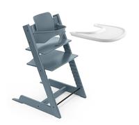 Chaise haute Stokke Tripp Trapp (Bleu givré) avec le plateau Stokke (Blanc) - Comprend la chaise + le Baby Set 2 pour les enfants de 6 à 36 mois - Ajustable, ergonomique et facile à nettoyer