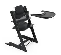 Chaise haute Stokke Tripp Trapp (Noir) avec le plateau Stokke (Noir) - Comprend la chaise + le Baby Set 2 pour les enfants de 6 à 36 mois - Ajustable, ergonomique et facile à nettoyer