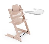 Chaise haute Stokke Tripp Trapp (Serene Pink) avec le plateau Stokke (Blanc) - Comprend la chaise + le Baby Set 2 pour les enfants de 6 à 36 mois - Ajustable, ergonomique et facile à nettoyer