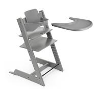 Chaise haute Stokke Tripp Trapp (Storm Grey) avec le plateau Stokke (Storm Grey) - Comprend la chaise + le Baby Set 2 pour les enfants de 6 à 36 mois - Ajustable, ergonomique et facile à nettoyer