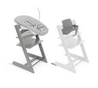 Chaise haute Stokke Tripp Trapp (Storm Grey) avec Newborn Set (Grey) & Baby Set 2 (Storm Grey) - Design ajustable, ergonomique et sécuritaire