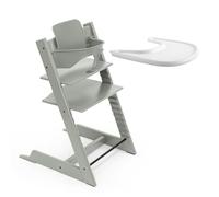 Chaise haute Stokke Tripp Trapp (Vert glacé) avec le plateau Stokke (Blanc) - Comprend la chaise + le Baby Set 2 pour les enfants de 6 à 36 mois - Ajustable, ergonomique et facile à nettoyer