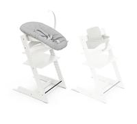 Chaise haute Stokke Tripp Trapp (White) avec Newborn Set (Grey) & Baby Set 2 (White) - Design ajustable, ergonomique et sécuritaire