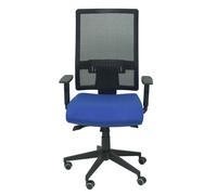 Chaise Horna Synchro 5 positions tissu Bleu Maille Noir Base pyramidale noire Accoudoir 1D Sans appui-tête Roulettes pour moquette