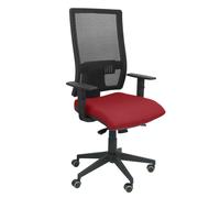 Chaise Horna Synchro 5 positions tissu Bordeaux Maille Noir Base pyramidale noire Accoudoir 1D Sans appui-tête Roulettes pour moquette