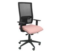 Chaise Horna Synchro 5 positions tissu Rose pâle Maille Noir Base pyramidale noire Accoudoir 1D Sans appui-tête Roulettes pour moquette