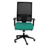 Chaise Horna Synchro 5 positions tissu Vert émeraude Maille Noir Base pyramidale noire Accoudoir 1D Sans appui-tête Roulettes pour moquette