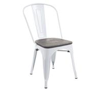 Chaise HWC-A73, avec siège en bois, chaise de bistro, métal, empilable, style industriel blanc