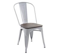 Chaise HWC-A73, avec siège en bois, chaise de bistro, métal, empilable, style industriel gris