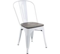 Chaise HWC-A73 incl. assise en bois, chaise de bistrot empilable, métal design industriel empilable ~ blanc