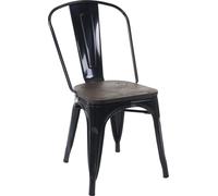 Chaise HWC-A73 incl. assise en bois, chaise de bistrot empilable, métal design industriel empilable ~ noir