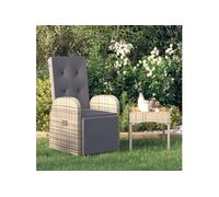 Chaise inclinable de jardin avec coussins gris résine tressée