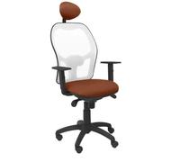 Chaise Jorquera maille blanche siège marron bali avec appui-tête fixe
