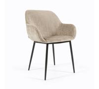Chaise Konna en velours chenille beige avec pieds en acier peint en noir