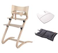 Chaise Leander White Wash - Chaise haute - Chaise enfant - Adultes Chaise avec anse + Plateau Bébé Blanc + Kisse Dark Grey
