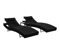 Lot de 2 Chaises Longues Table Transat Résine Tressée et Textilène Noir vidaXL
