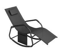 Chaise Longue à Bascule avec Butées Anti-renversement, Appui-tête Réglable, Tissu Respirant, 151 x 56 x 90 cm, Noir d'Encre