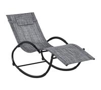 Outsunny Chaise Longue à Bascule, transat de Jardin Ergonomique, Bain de Soleil, avec tétière, Rocking Chair, textilène, Utilisation extérieure intérieure, Gris chiné