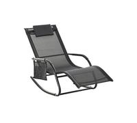 Outsunny Chaise Longue à Bascule Rocking Chair Ergonomique Noir | Tétière Amovible, Accoudoirs, Pochette Rangement, Métal Époxy, Textilène