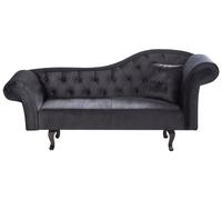 Chaise Longue à Droite Rétro en Velours avec Coussins Capitonné Noir Lattes II