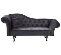 Chaise Longue à Gauche Rétro en Velours avec Coussins Capitonné Noir Lattes II