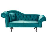 Chaise Longue à Gauche Rétro en Velours avec Coussins Capitonné Vert Lattes II