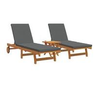 Chaise Longue À Roulettes Vidaxl 2 Pièces Avec Table Et Coussin En Acacia