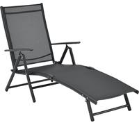 Chaise longue Alborea avec accoudoirs Chaise de plage avec dossier réglable Chaise longue de jardin pliable jusqu'à 120 kg Cadre en aluminium noir