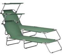 Chaise longue Argozelo Set 2 pièces Chaise longue de jardin avec toit solaire Chaise longue de plage Chaise longue de transport Réglable Pliable Structure en acier Vert foncé