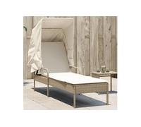 vidaXL Chaise longue de jardin inclinable en résine tressée beige avec auvent