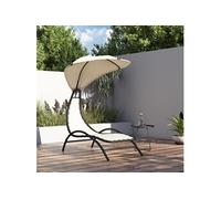 Chaise longue avec auvent crème 167x80x195 cm tissu et acier362705