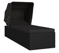 vidaXL Chaise longue avec auvent et coussin Résine tressée Noir