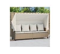 Chaise longue avec auvent et coussins beige résine tressée368357