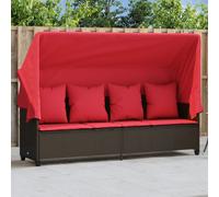 vidaXL Chaise longue avec auvent et coussins, résine tressée marron