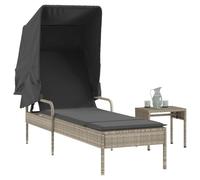 Vidaxl Chaise Longue Avec Auvent Et Table Gris Clair Résine Tressée