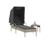 Chaise longue avec auvent et table beige résine tressée lit de bronzage vidaXL