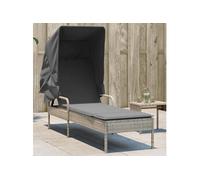 Chaise longue avec auvent et table beige résine tressée lit de bronzage vidaXL