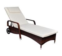 Chaise longue beige L. 198 cm H. 30 cm en resine tressee non pliable