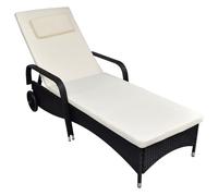 Chaise Longue Avec Coussin Et Roues Résine Tressée Noir Noir