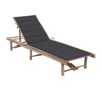 Chaise longue avec Coussin Bambou Réglable sur 3 Positions Couchées | Cadre en bambou, coussin inclus, 3 positions allongées, se prélasser, lire, bronzer, jardin