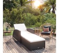 Chaise Longue avec Coussin Blanc Cassé Osier PE Noir Bain de Soleil vidaXL