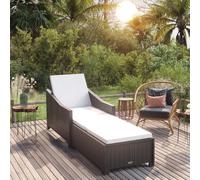 Chaise Longue avec Coussin Blanc Crème Osier PE Noir Bain de Soleil vidaXL