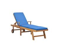 Chaise longue avec coussin Bois de teck solide Bleu