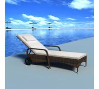 Chaise Longue Avec Coussin Et Roues Résine Tressée Marron Marron