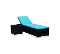 Vidaxl Chaise Longue Avec Coussin Et Table À Thé Résine Tressée Bleu