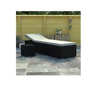 Chaise longue avec coussin et table à thé rotin Blanc crème