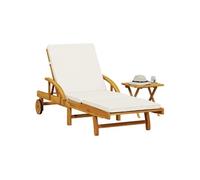 vidaXL Chaise longue avec coussin et table bois d'acacia massif, lit de bronzage, chaise longue d'extérieur, lit de jour 3206362