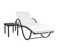 Chaise Longue avec Coussin et Table Résine Tressée Bain de Soleil vidaXL